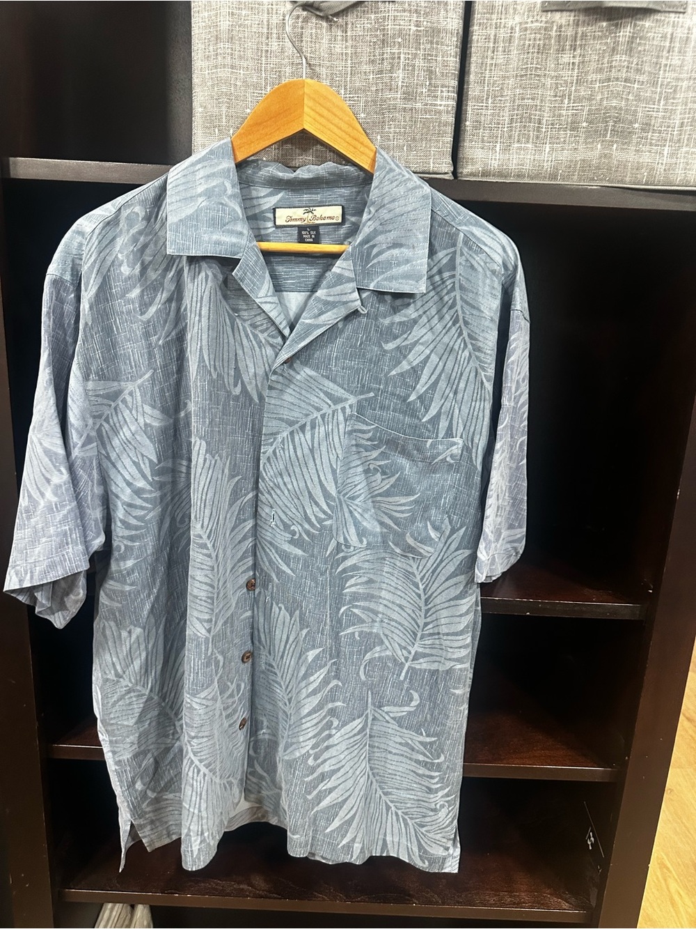Tommy Bahama Heather Blue Palm-Print Camp Shirt